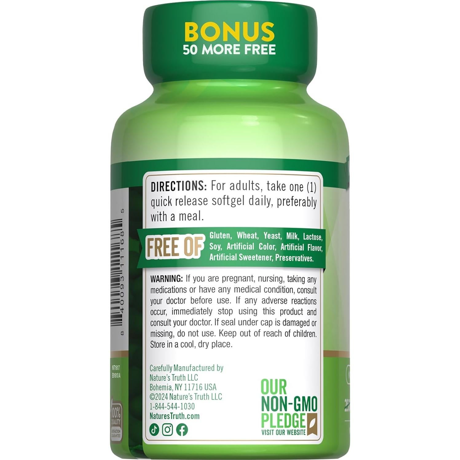 Vitamina D3 Nature's Truth 5000 UI 300 Softgels Sin OGM