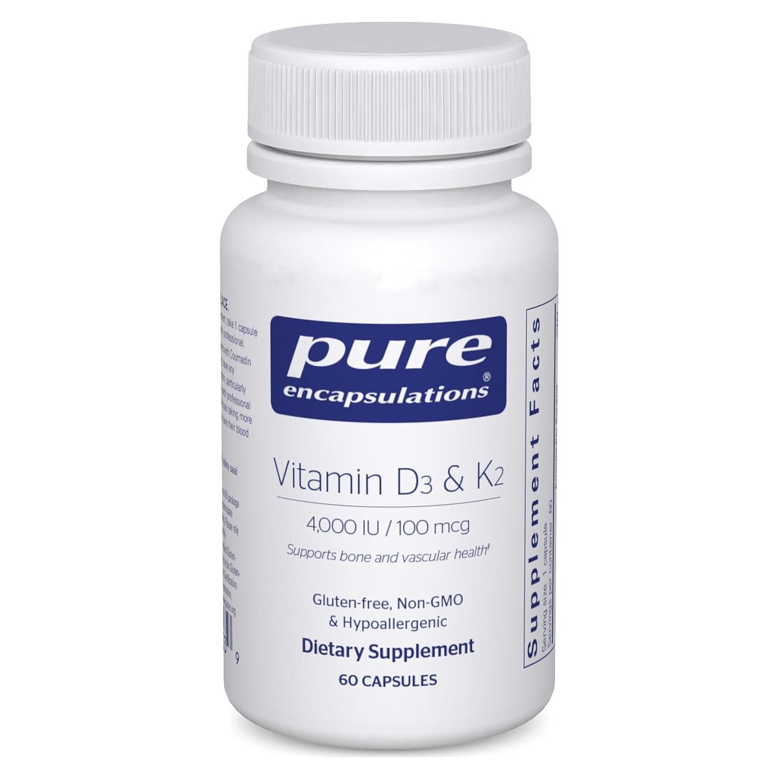 Vitamina D3 y K2 Pure Encapsulations - 60 Cápsulas - Salud Ósea y Vascular