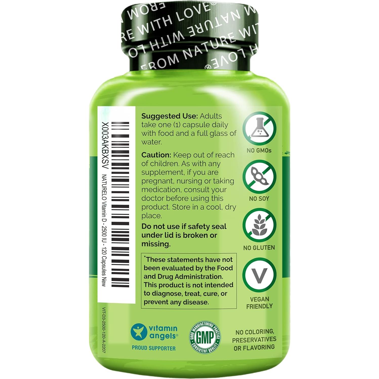 Vitamina D3 Vegana NATURELO 2500 UI - 120 Cápsulas