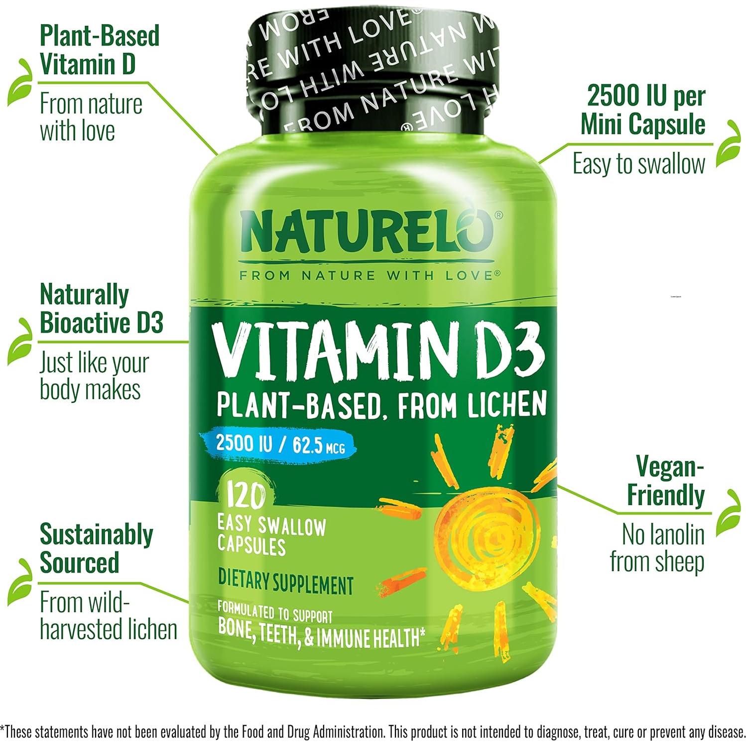 Vitamina D3 Vegana NATURELO 2500 UI - 120 Cápsulas