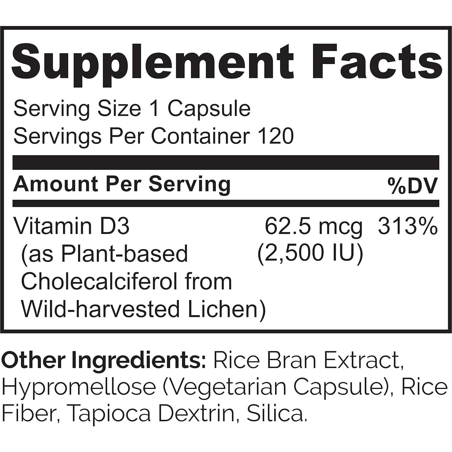Vitamina D3 Vegana NATURELO 2500 UI - 120 Cápsulas