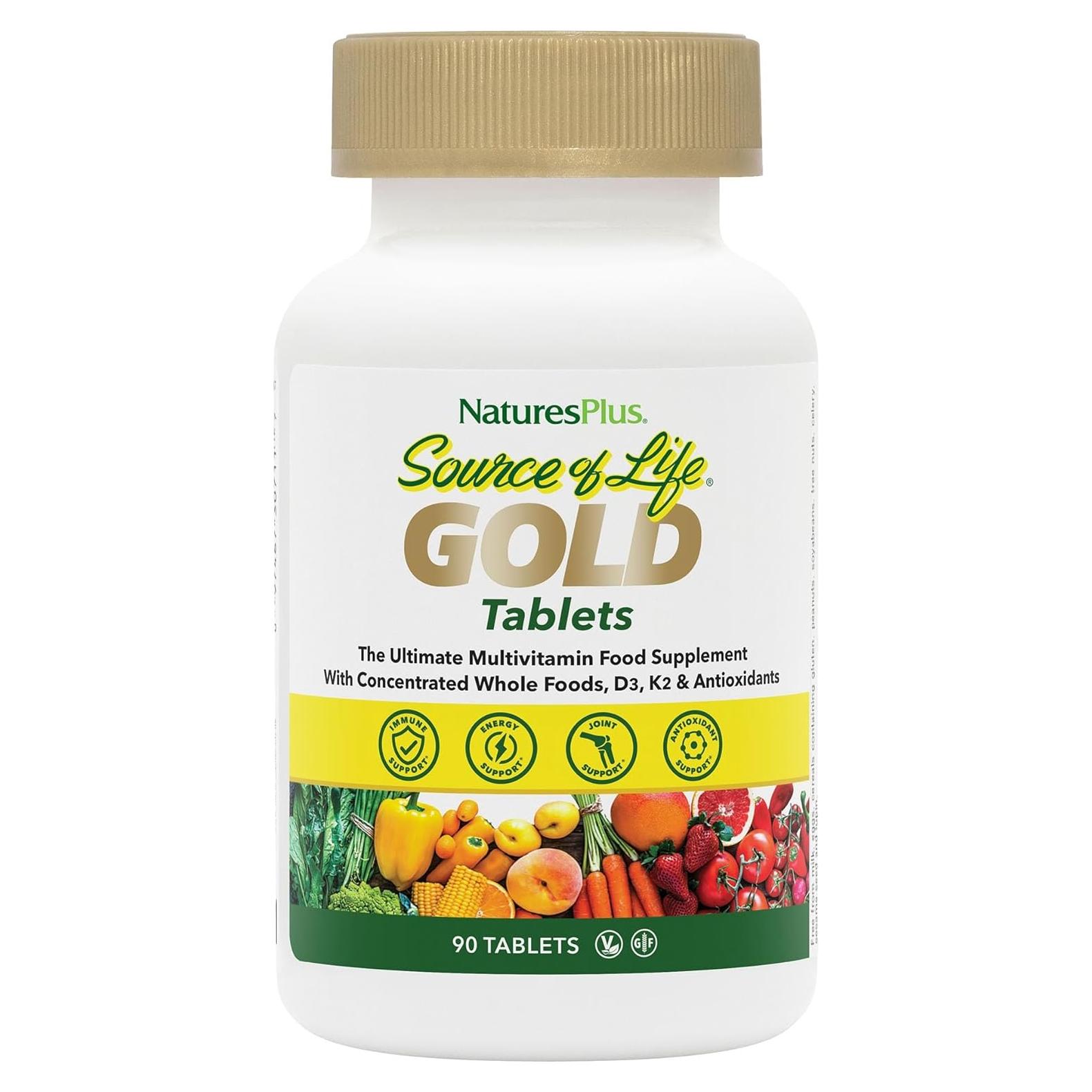 Multivitaminas Natures Plus Fuente de Vida Oro 90 Tabletas - D3, B12, K2