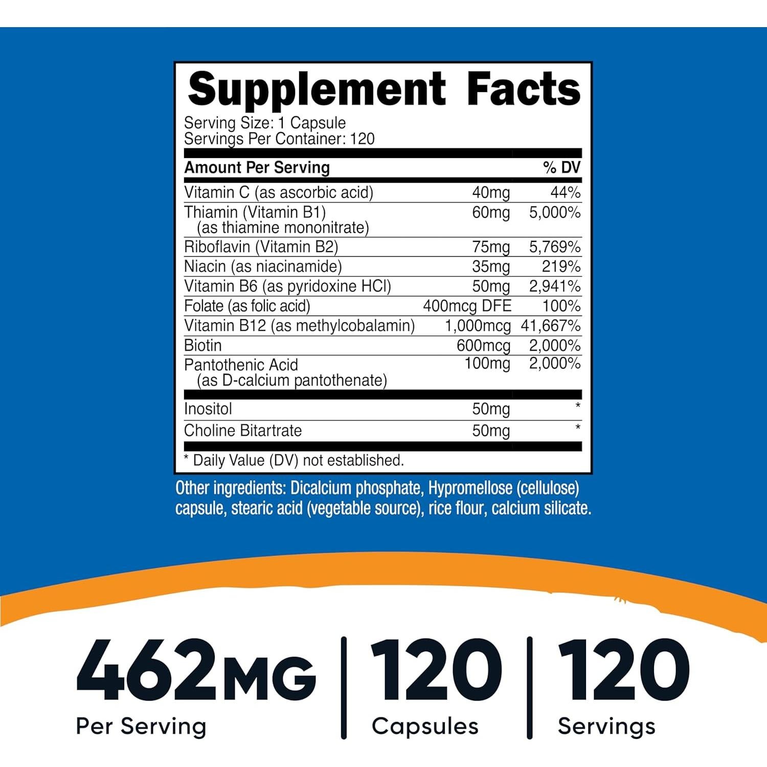 Nutricost Complejo de Vitaminas B 462mg 120 Cápsulas Veggie