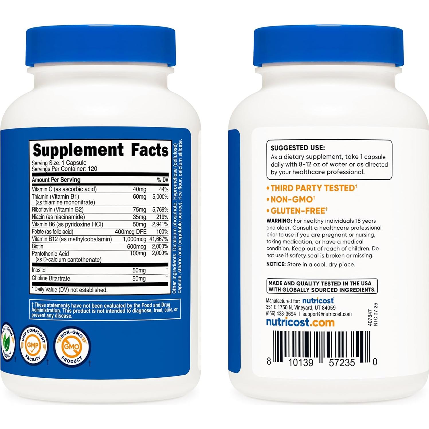 Nutricost Complejo de Vitaminas B 462mg 120 Cápsulas Veggie