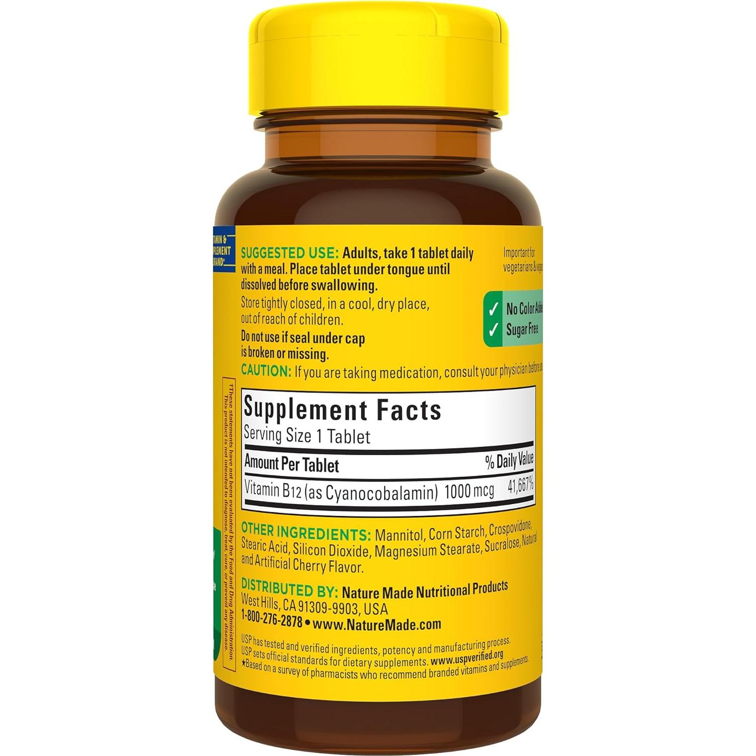 Vitamina B12 1000 mcg Nature Made Sublingual 50 Tabletas