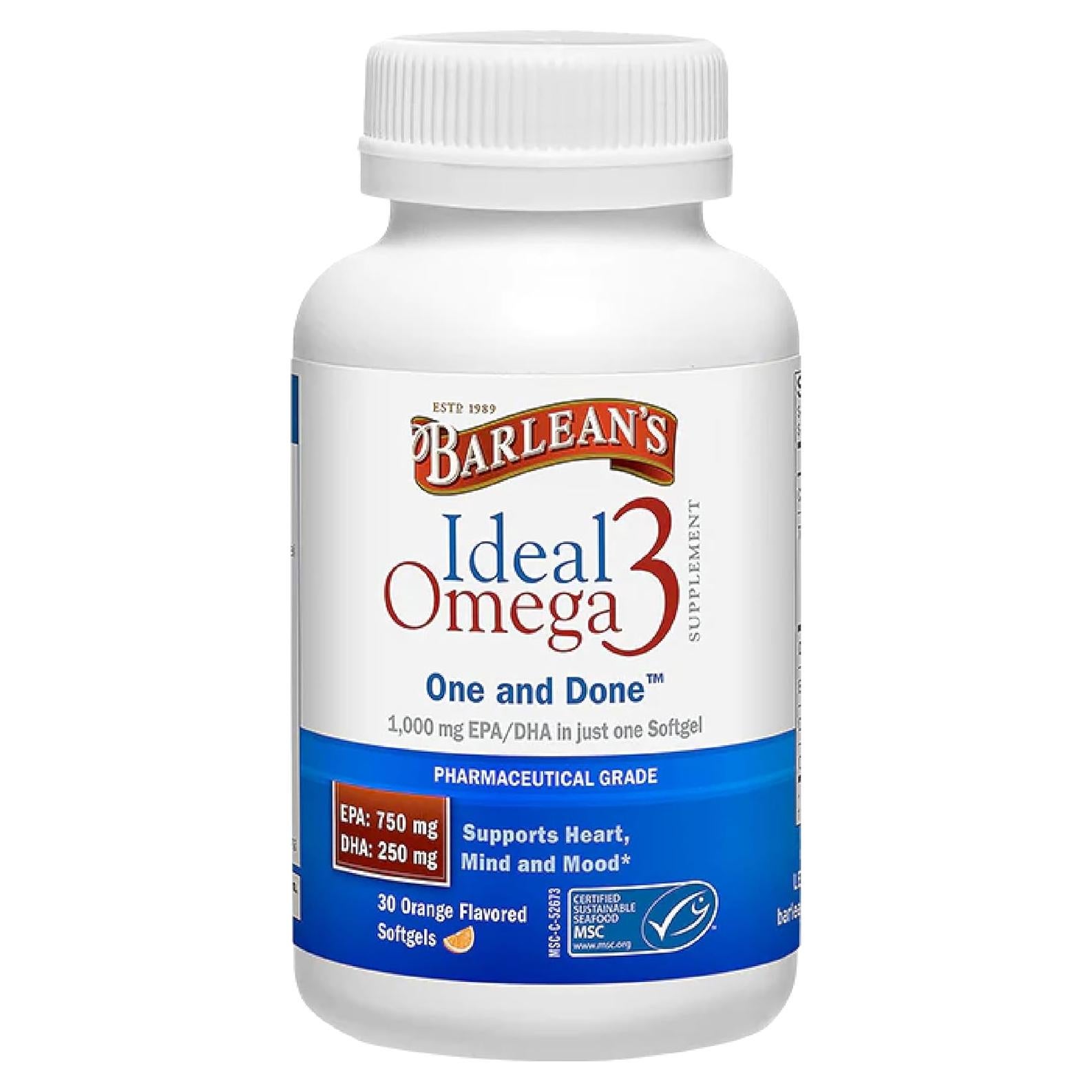 Suplemento Omega 3 Barlean's 1000 mg 30 Cápsulas Blandas Naranja