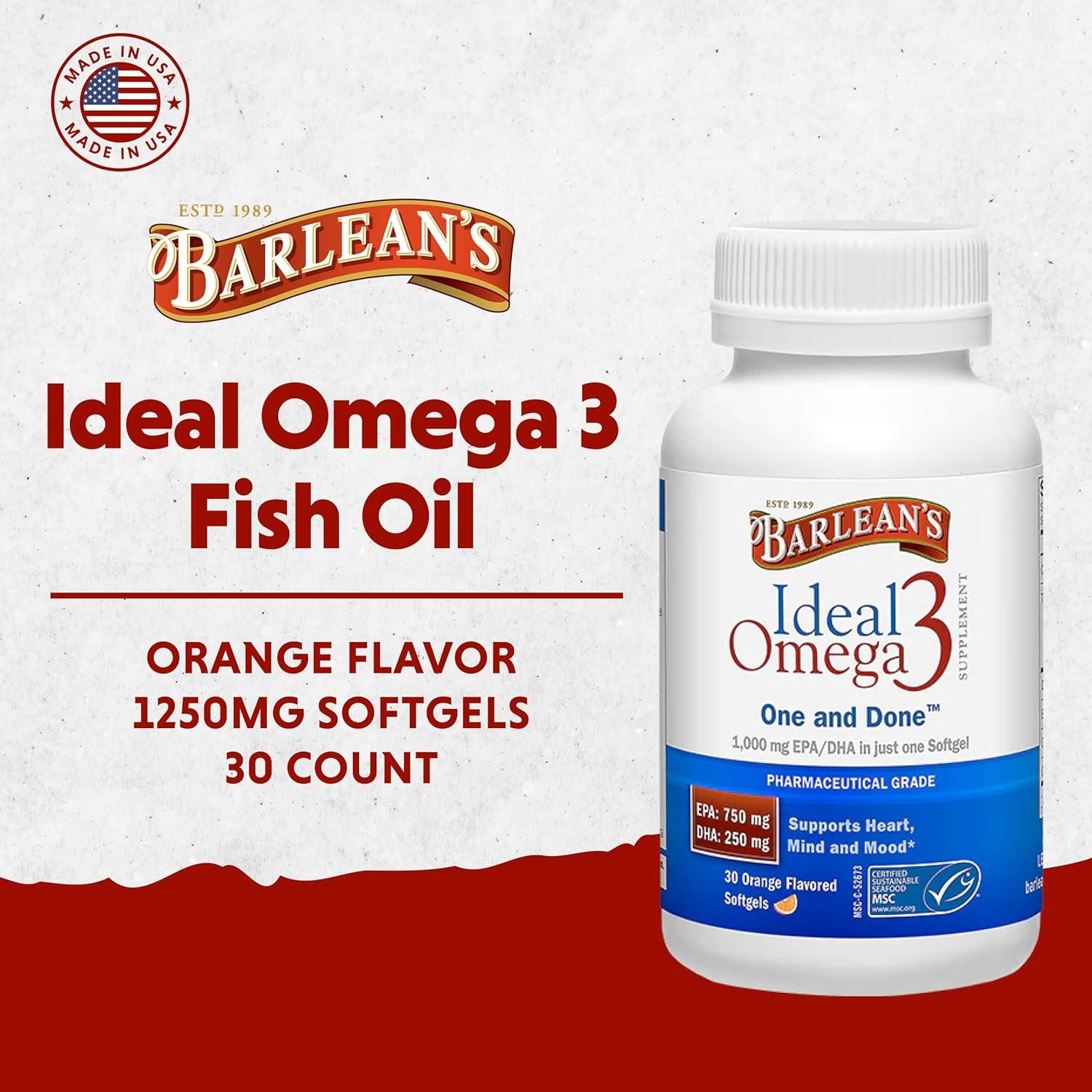 Suplemento Omega 3 Barlean's 1000 mg 30 Cápsulas Blandas Naranja