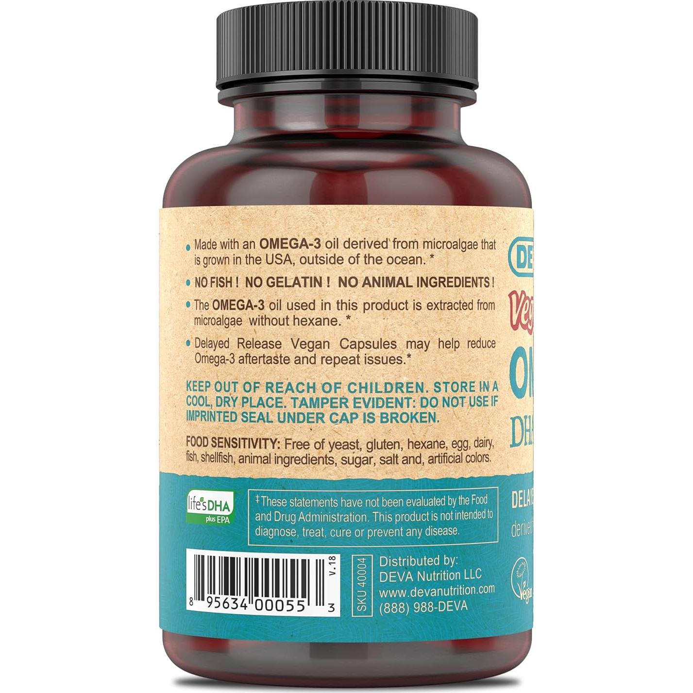 Suplemento Omega-3 DHA-EPA Vegano DEVA 90 Cápsulas