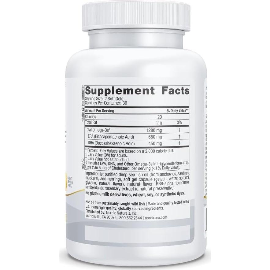 Nordic Naturals ProOmega 60 Geles Blandos 1280 mg Omega-3 Limón