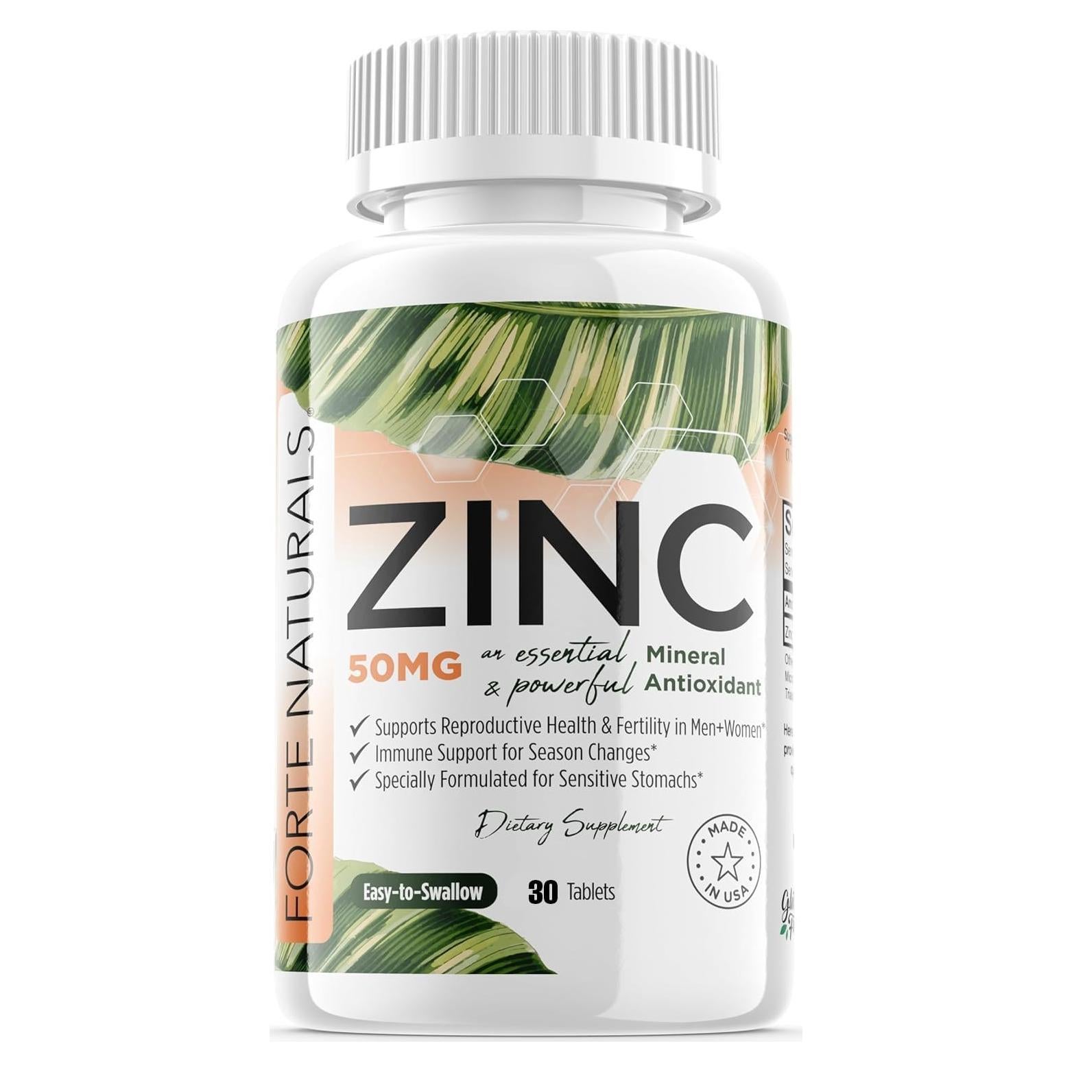 Suplemento de Zinc 50mg Forte Naturals - 30 Tabletas Veganas