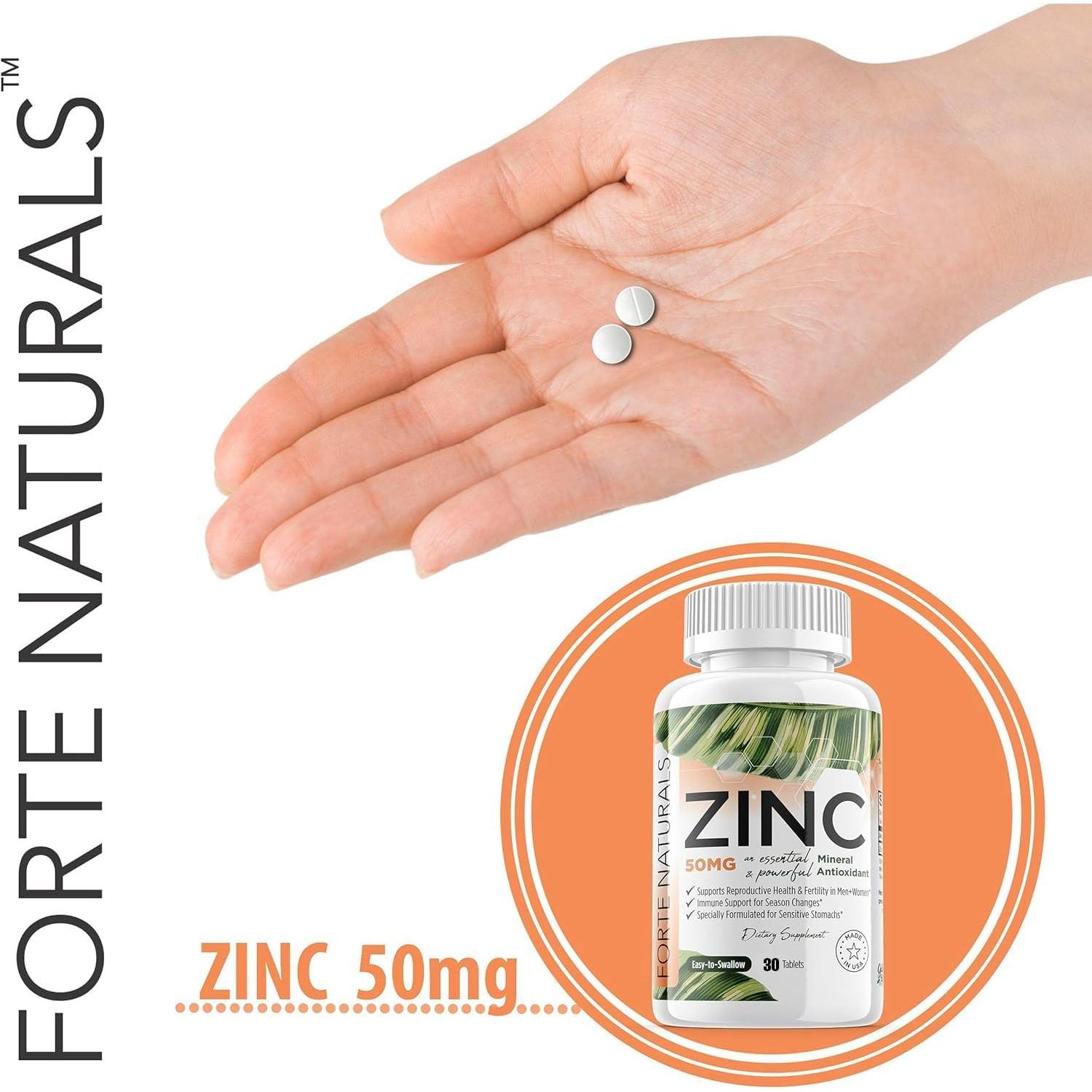 Suplemento de Zinc 50mg Forte Naturals - 30 Tabletas Veganas