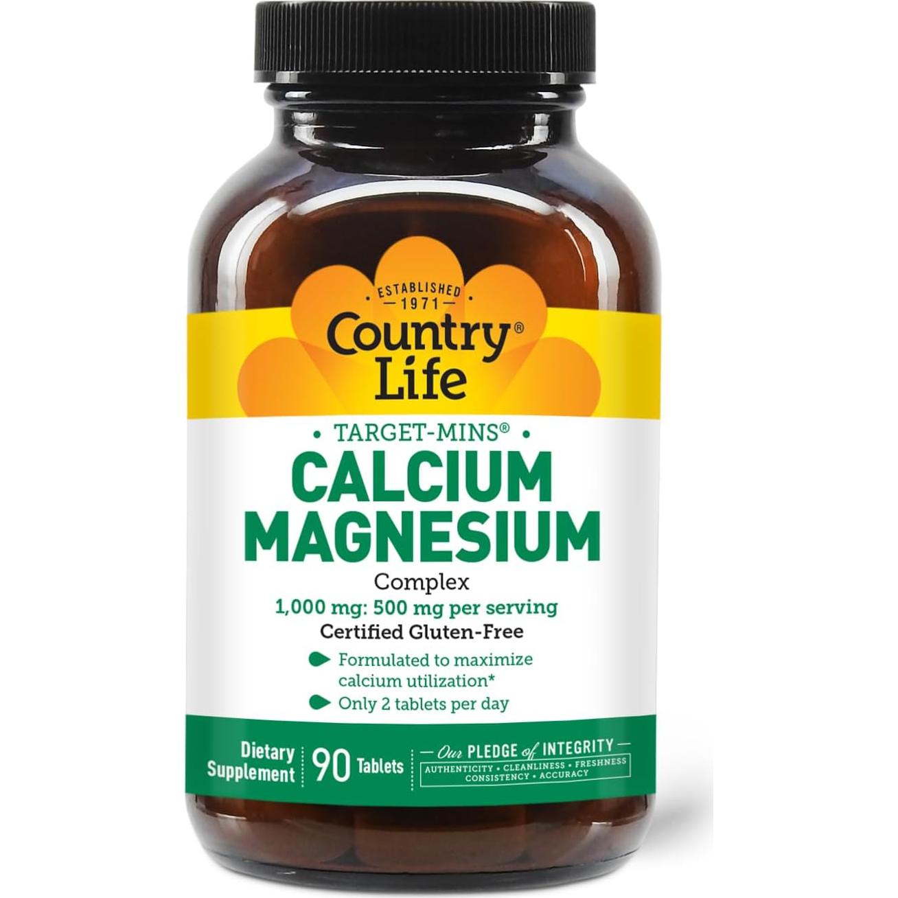 Suplemento de Calcio y Magnesio Country Life 1000mg/500mg 90 Tabletas