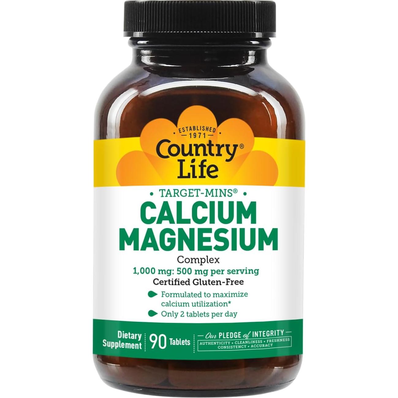 Suplemento de Calcio y Magnesio Country Life 1000mg/500mg 90 Tabletas