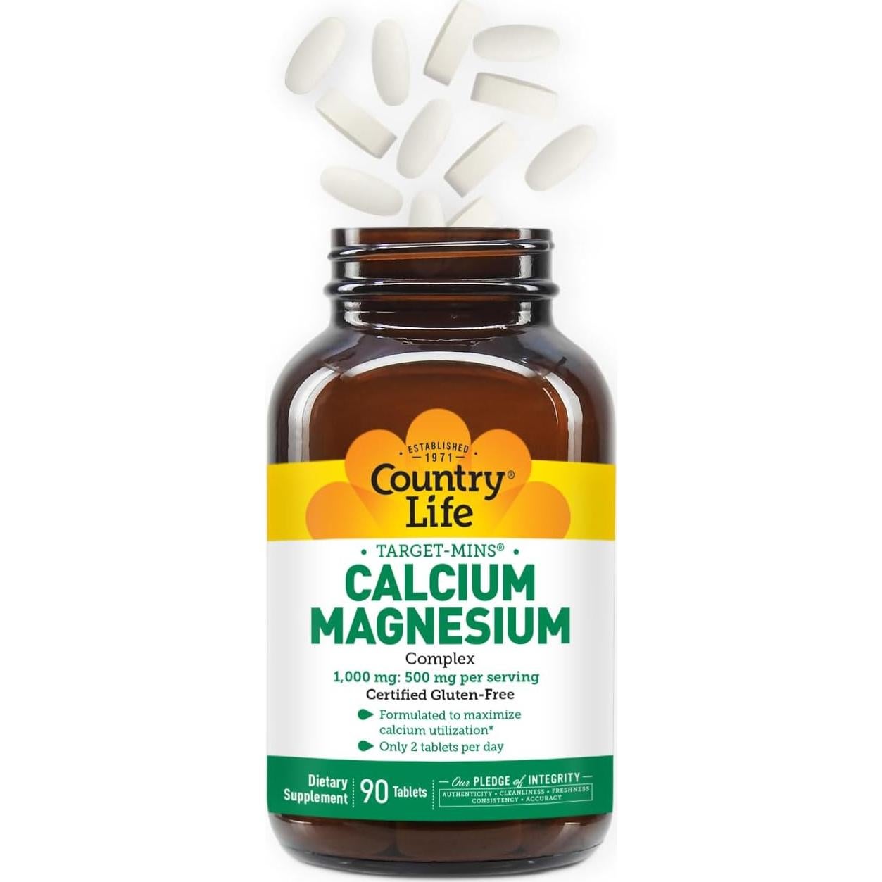 Suplemento de Calcio y Magnesio Country Life 1000mg/500mg 90 Tabletas