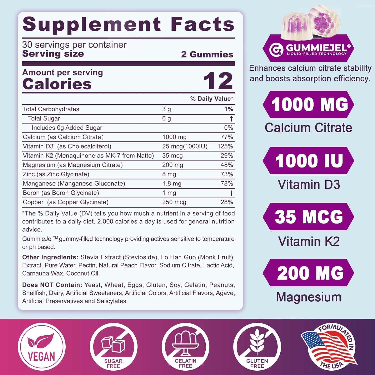 Gomitas de Calcio Citrato EnvyCure 1000mg Veganas 60 Unidades