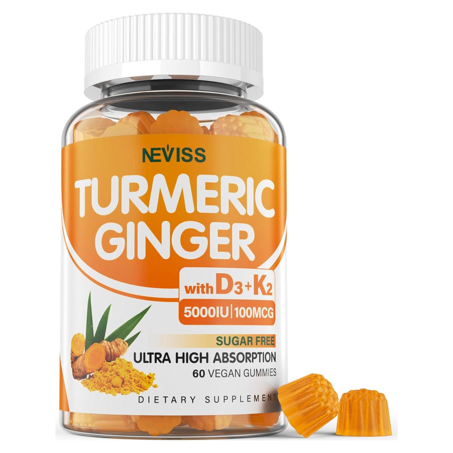 Gomitas de Cúrcuma y Jengibre Neviss 1500mg 60 Unidades