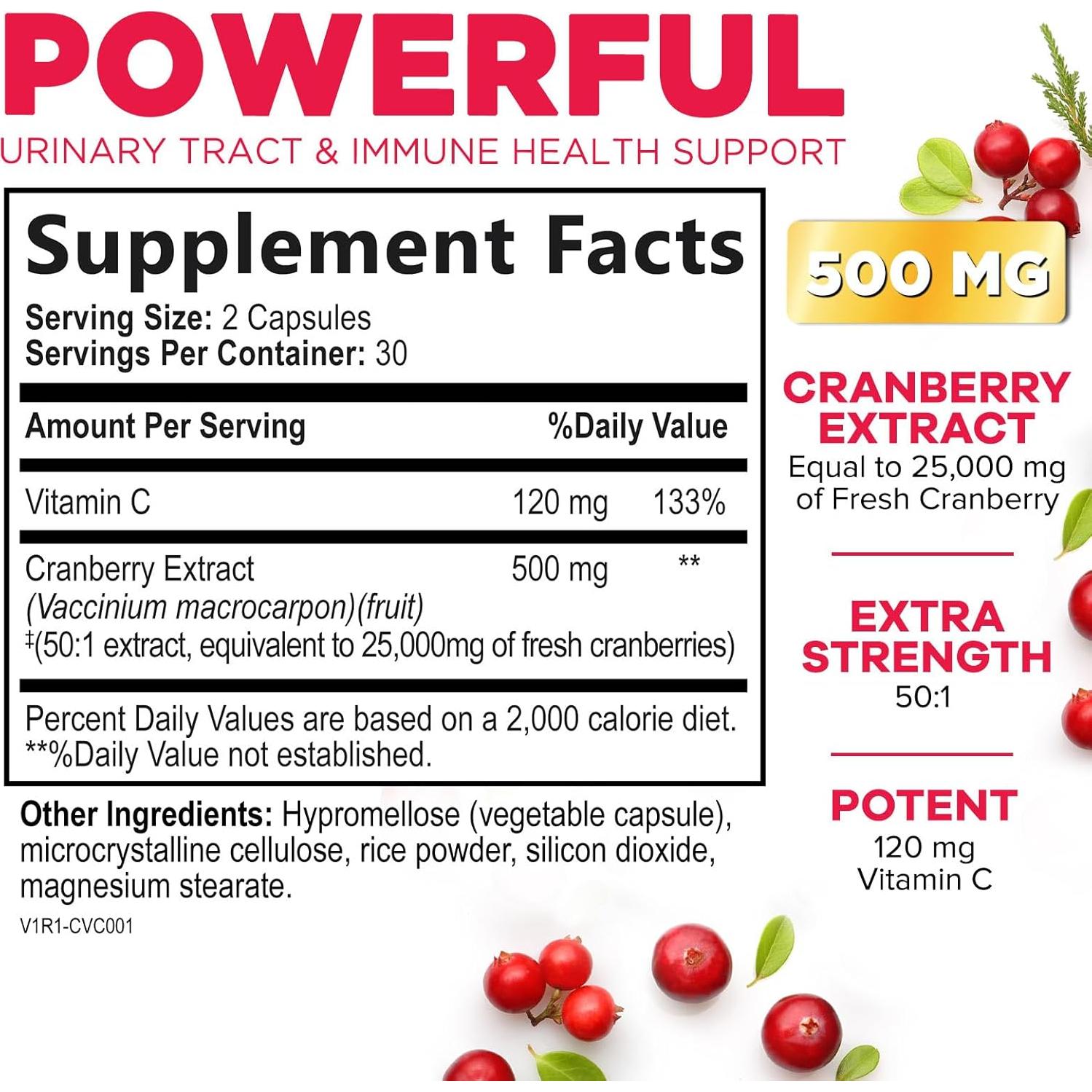 Píldoras de Arándano 25,000mg + Vitamina C - 60 Cápsulas