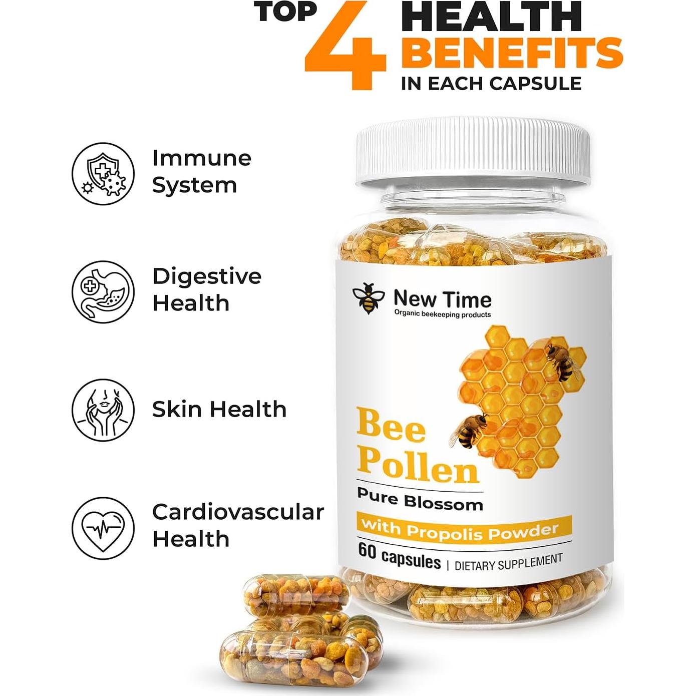 Cápsulas de Polen de Abeja Orgánico New Time 60 Unidades