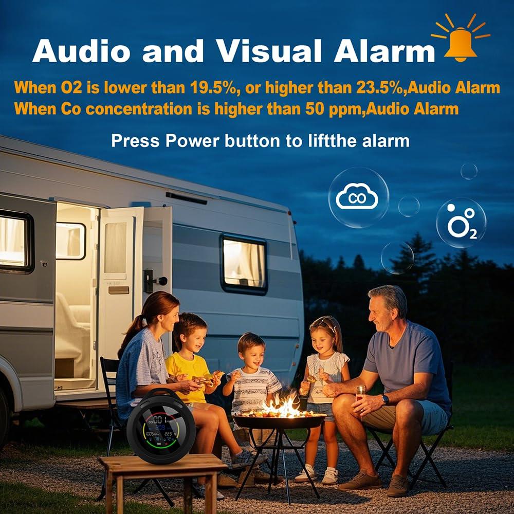 Detector de Monóxido de Carbono Portátil AIRNERGY - Calidad del Aire, O2, CO, Temperatura, Humedad