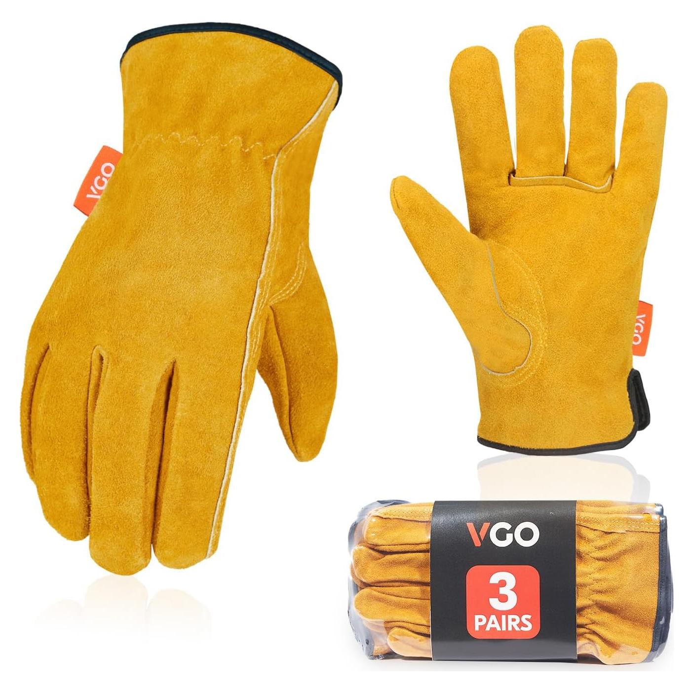 Guantes de Trabajo Vgo Cuero Vaca Grande 3 Pzas Dorado