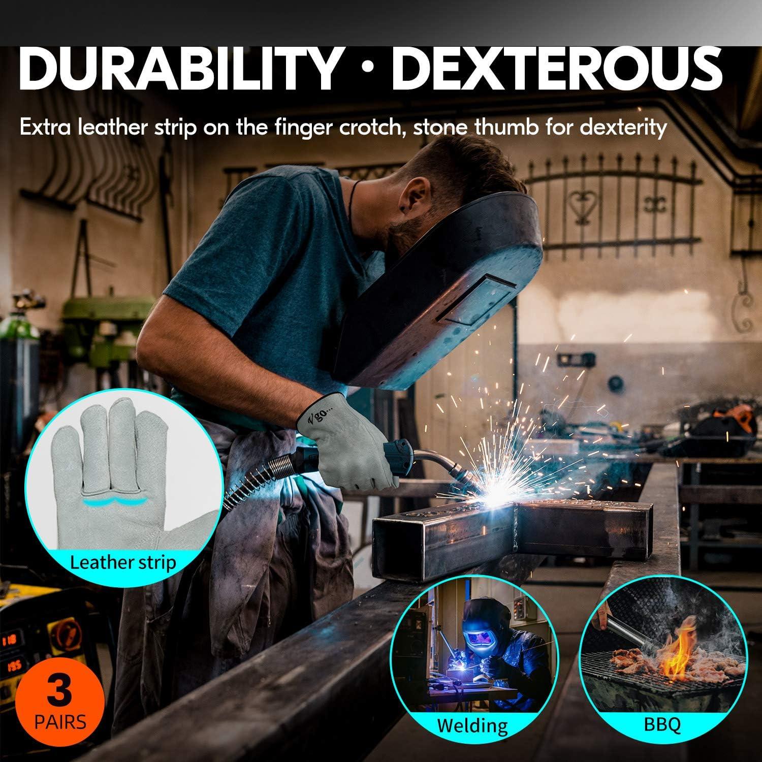 Guantes de Trabajo Vgo Cuero Vacuno 3 Pares XL Blanco