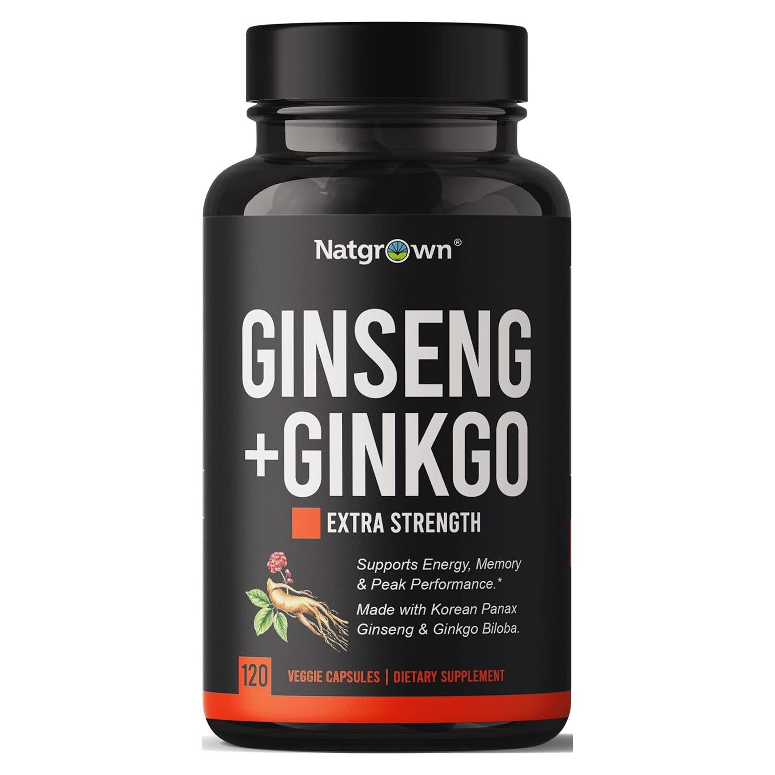 Suplemento de Ginseng Panax y Ginkgo Biloba Natgrown 120 Cápsulas
