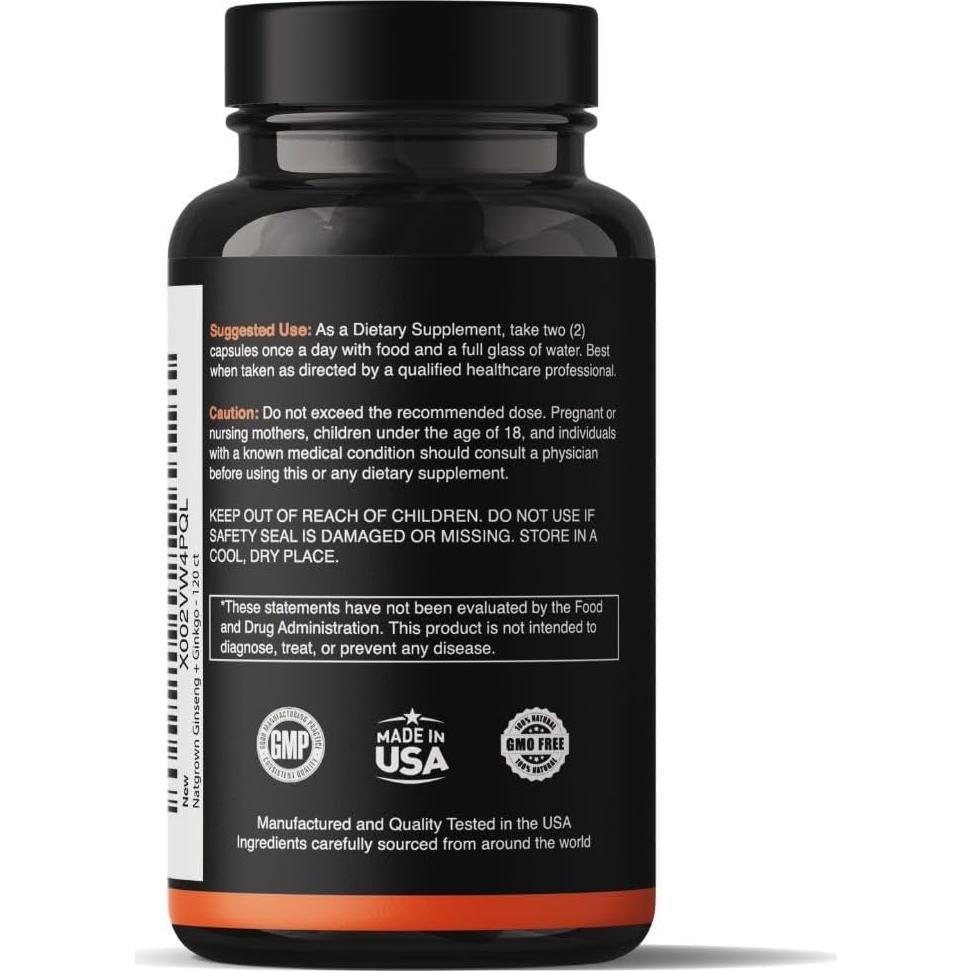 Suplemento de Ginseng Panax y Ginkgo Biloba Natgrown 120 Cápsulas