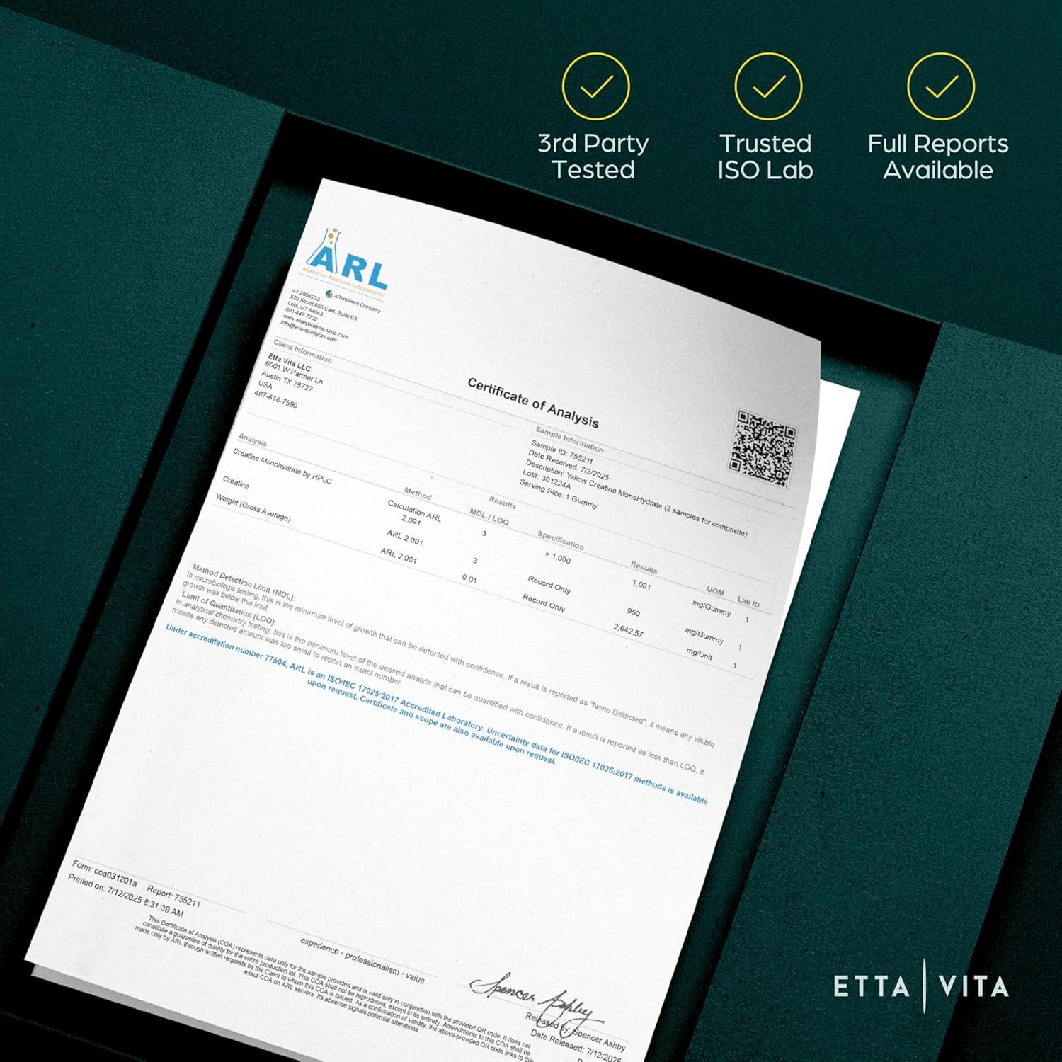 Gomitas de Creatina Monohidrato Etta Vita 5g Sin Azúcar