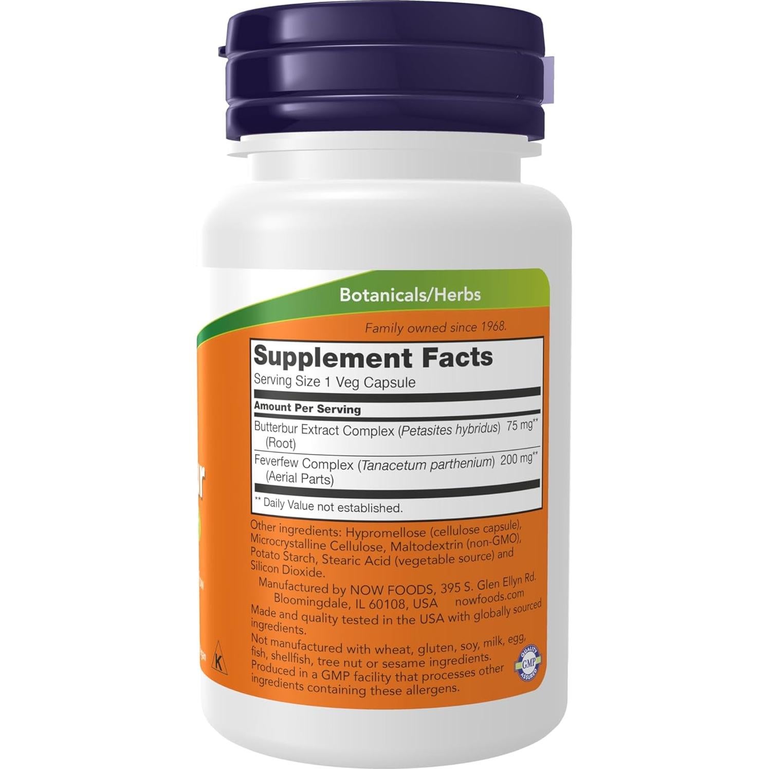 NOW Foods Suplemento Butterbur con Feverfew 60 Cápsulas Veganas