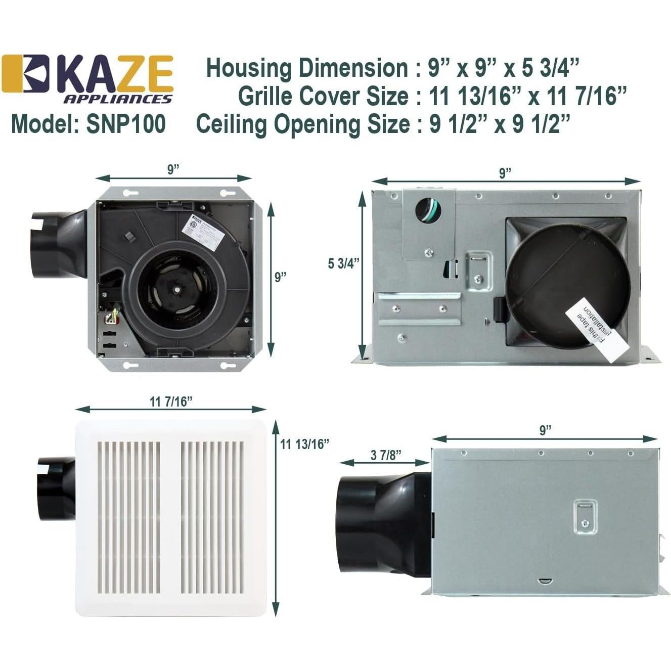 Ventilador de Extracción KAZE SNP100 100 CFM 0.8 Sone Silencioso