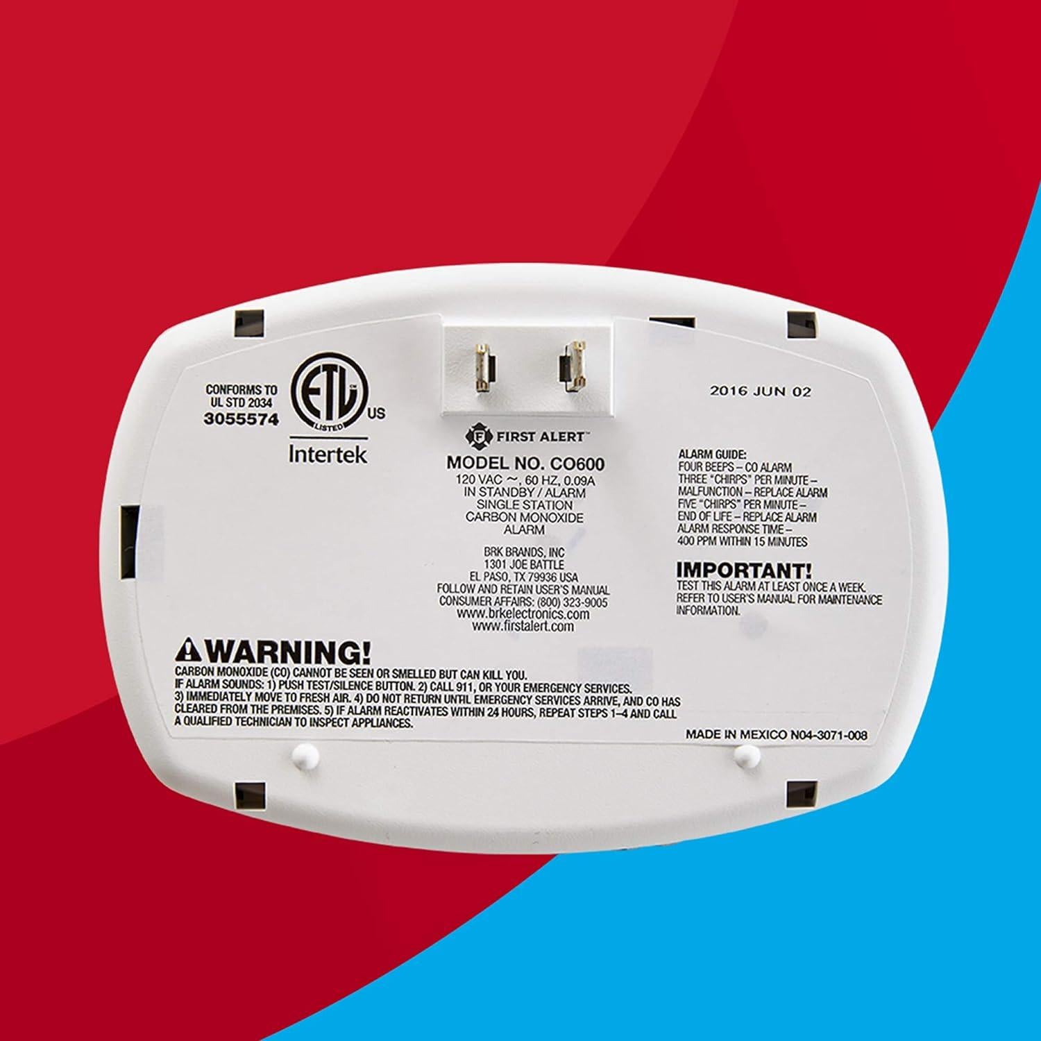 Detector de Monóxido de Carbono First Alert CO600, Alarma de Enchufe 120V