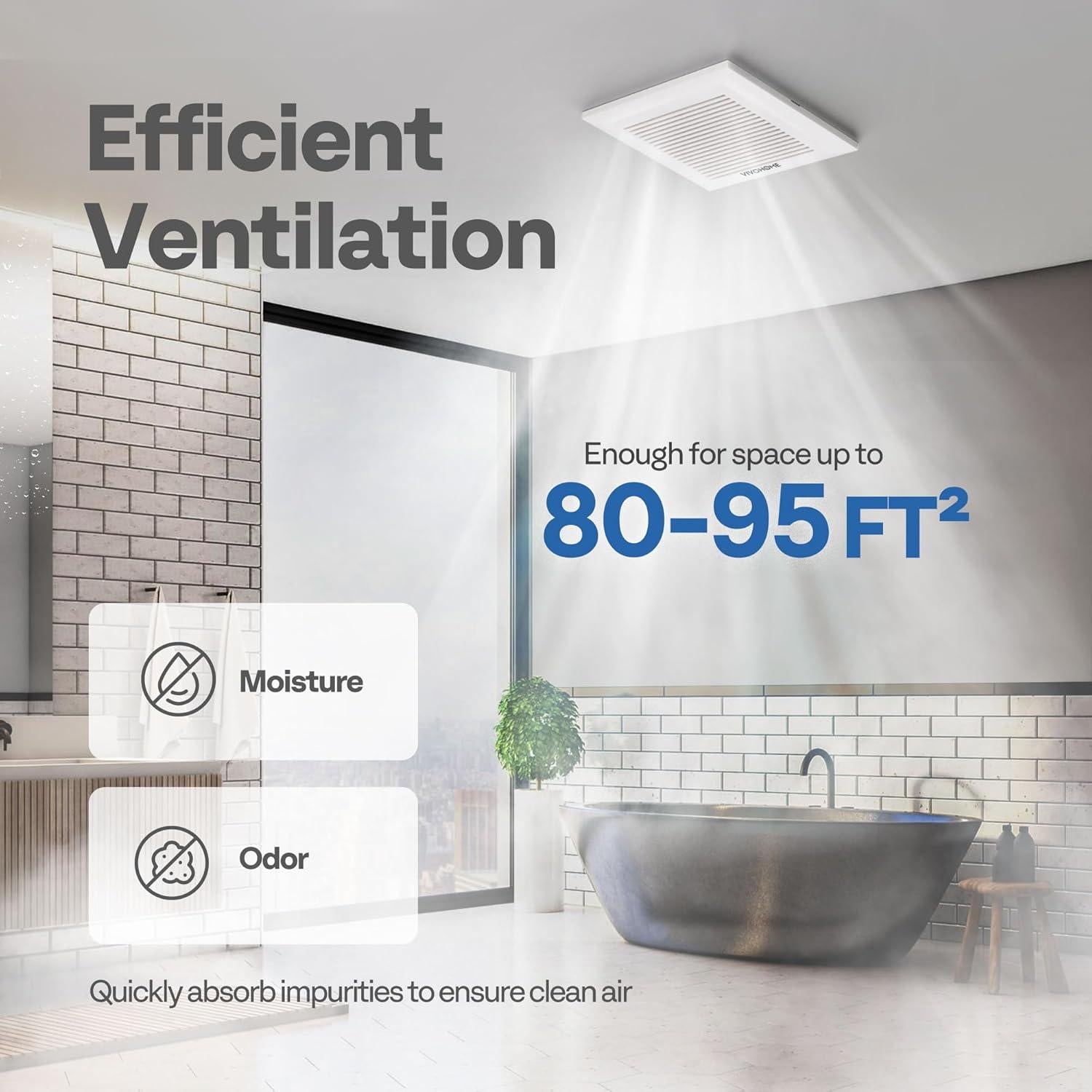 Ventilador Extractor de Baño VIVOHOME 80 CFM Blanco Silencioso