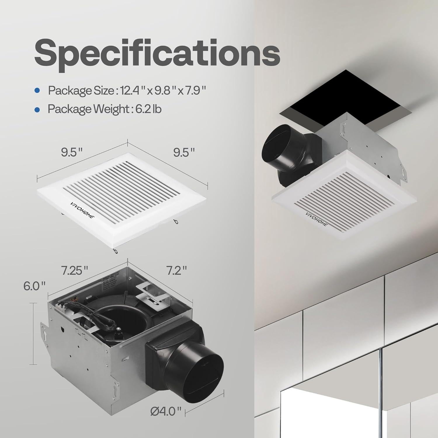 Ventilador Extractor de Baño VIVOHOME 80 CFM Blanco Silencioso