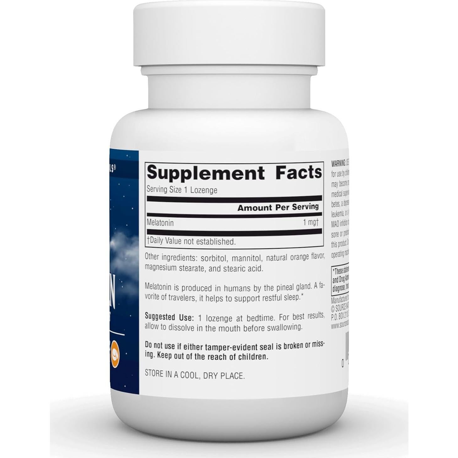 Melatonina Source Naturals 1mg 100 Pastillas Naranja