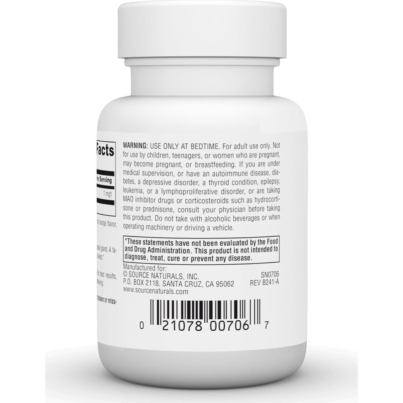 Melatonina Source Naturals 1mg 100 Pastillas Naranja