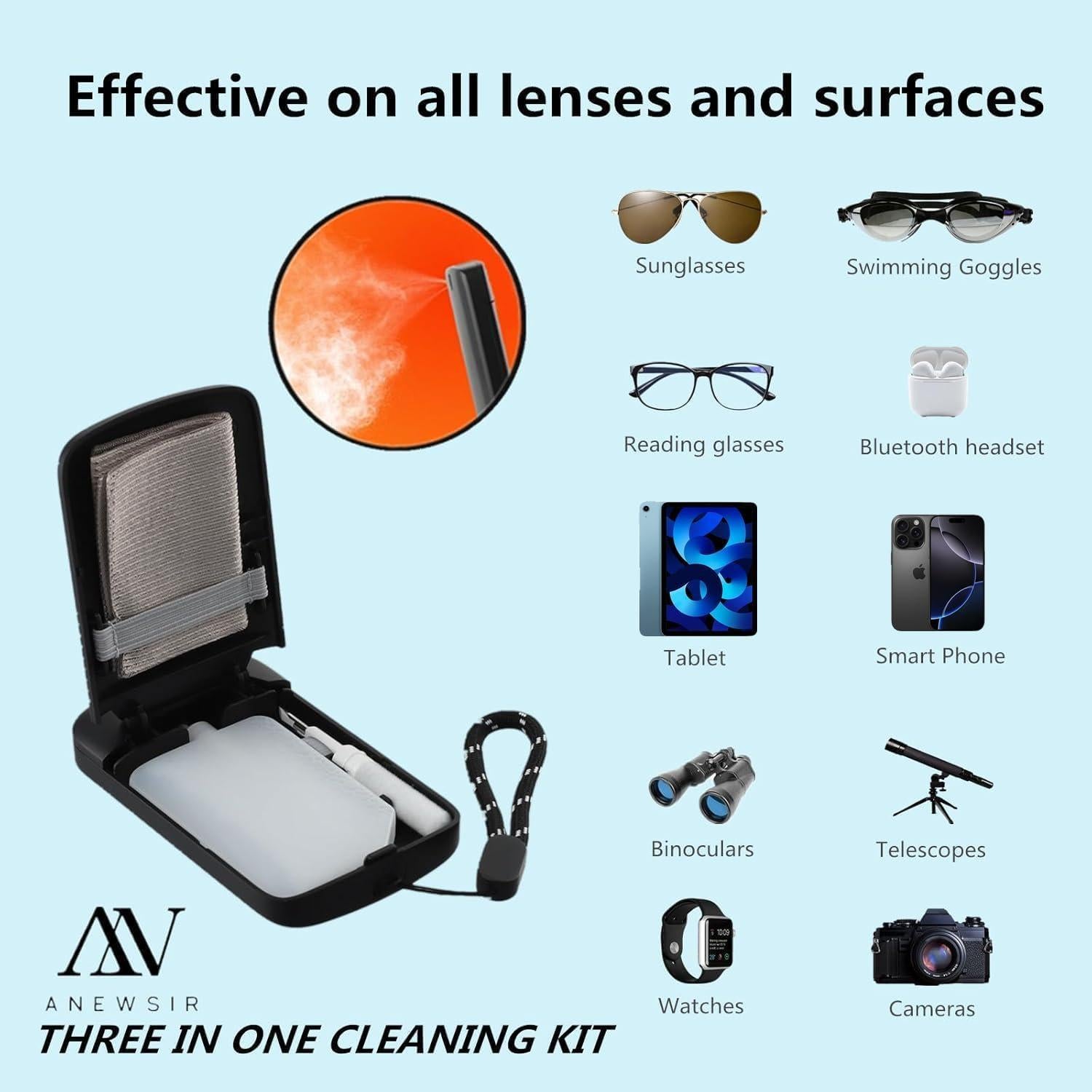 Kit Limpiador de Gafas y Pantallas ANEWSIR - Recargable 19ml