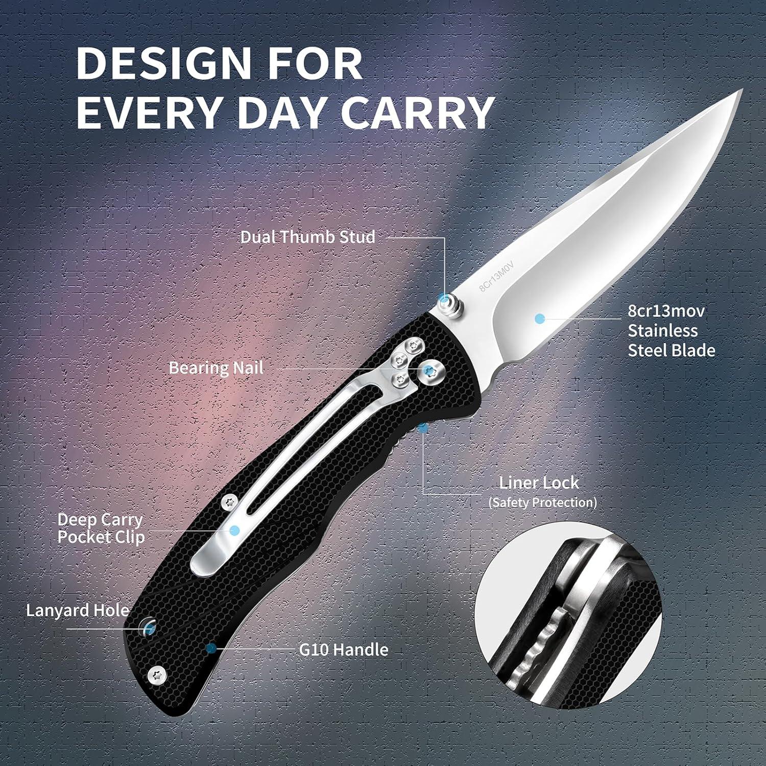 Cuchillo de bolsillo Vickay plegable G10 9.5 cm negro EDC