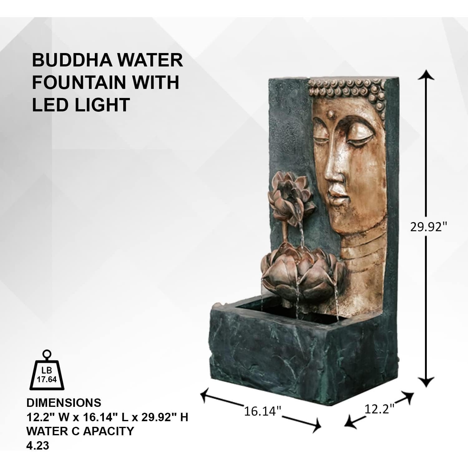 Fuente de Agua Zen Buda XBrand 76.2 cm con Luz LED y Bomba