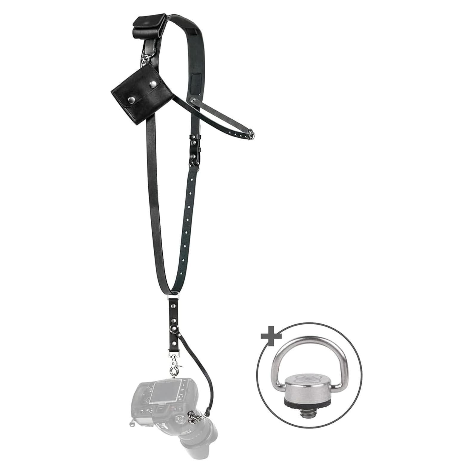 Correa de cámara de cuero acolchada C Coiro negra con soporte