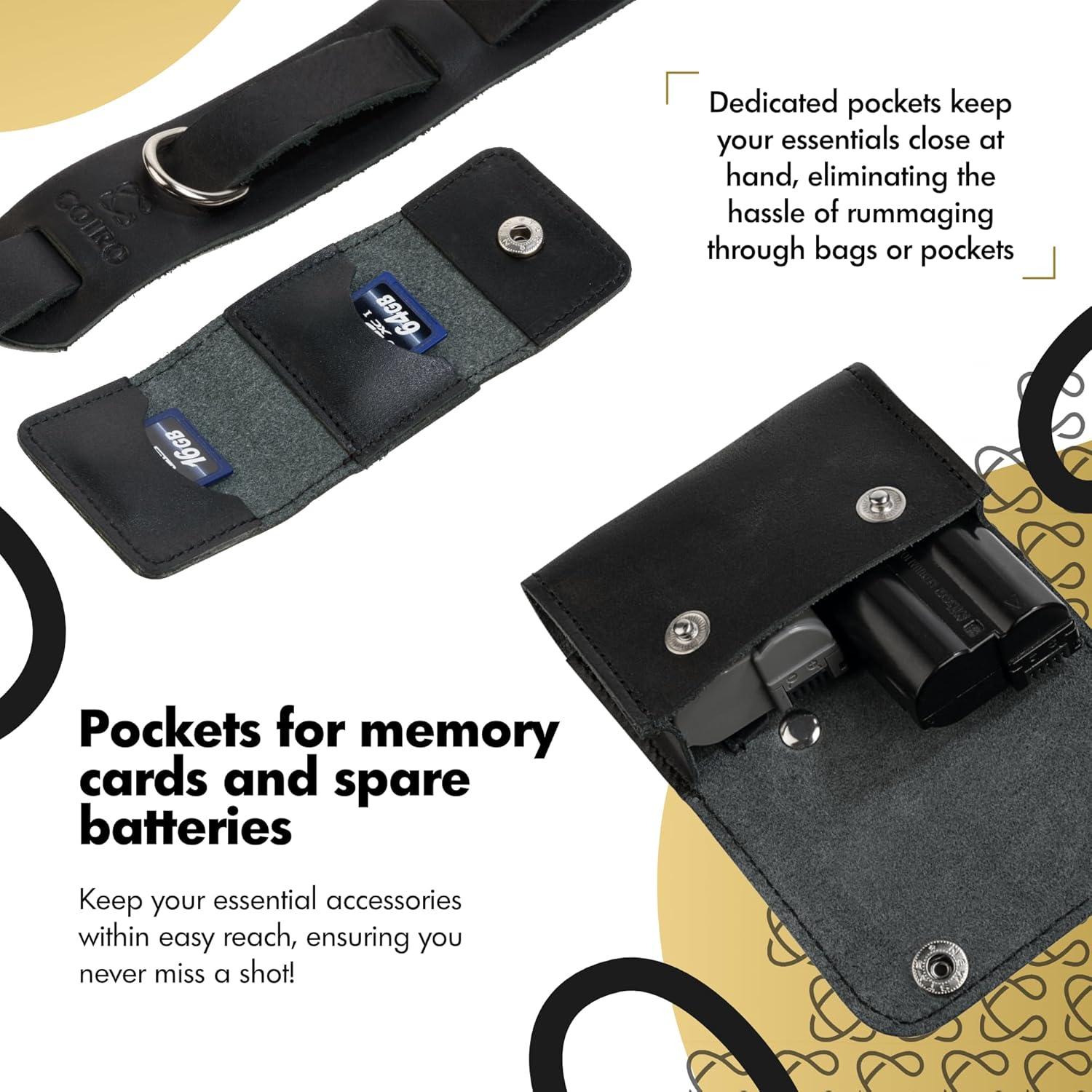 Correa de cámara de cuero acolchada C Coiro negra con soporte