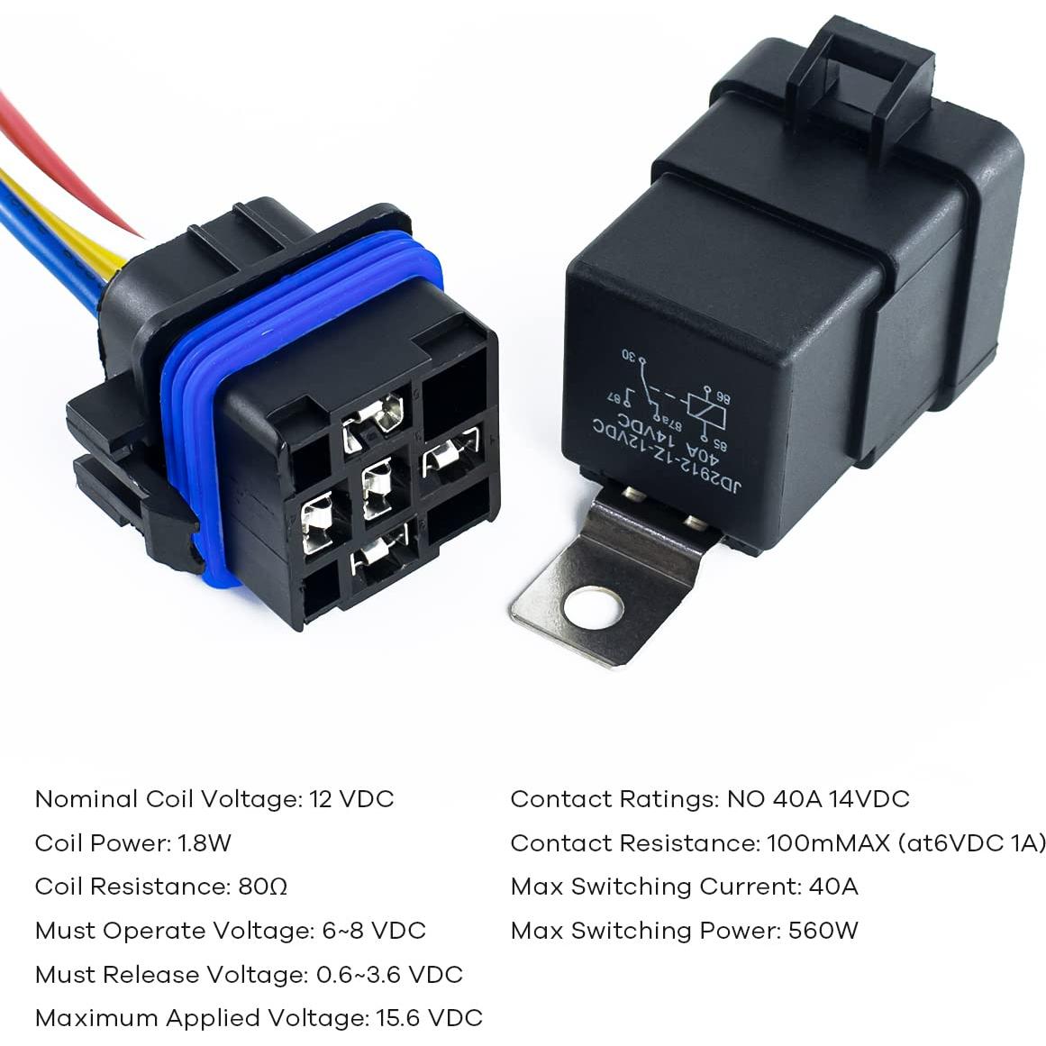 Paquete de 5 Relés Impermeables 12V DC 40/30A con Arnés Cobre