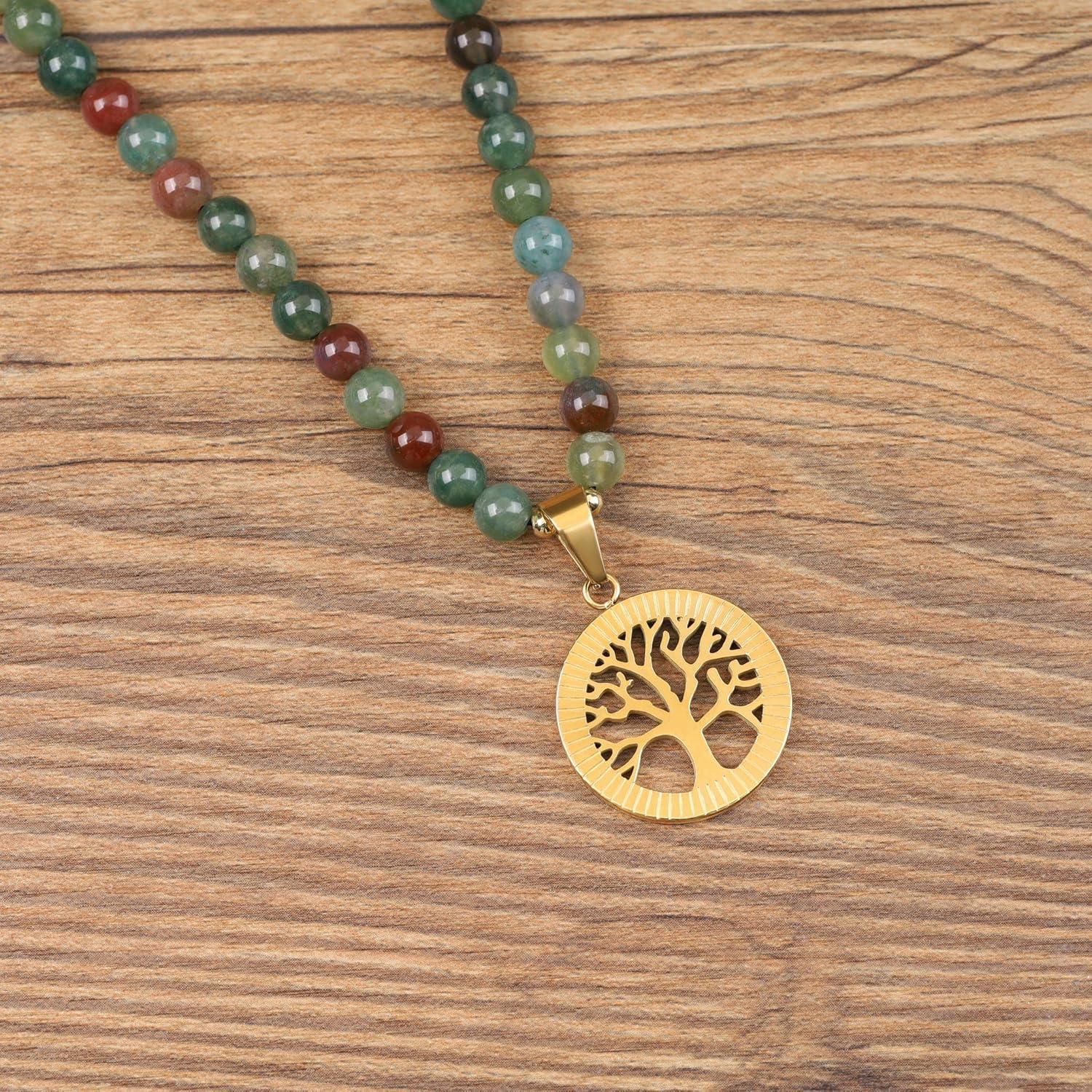 Collar Mala COAI 108 Cuentas Ágata India 6mm con Árbol de la Vida