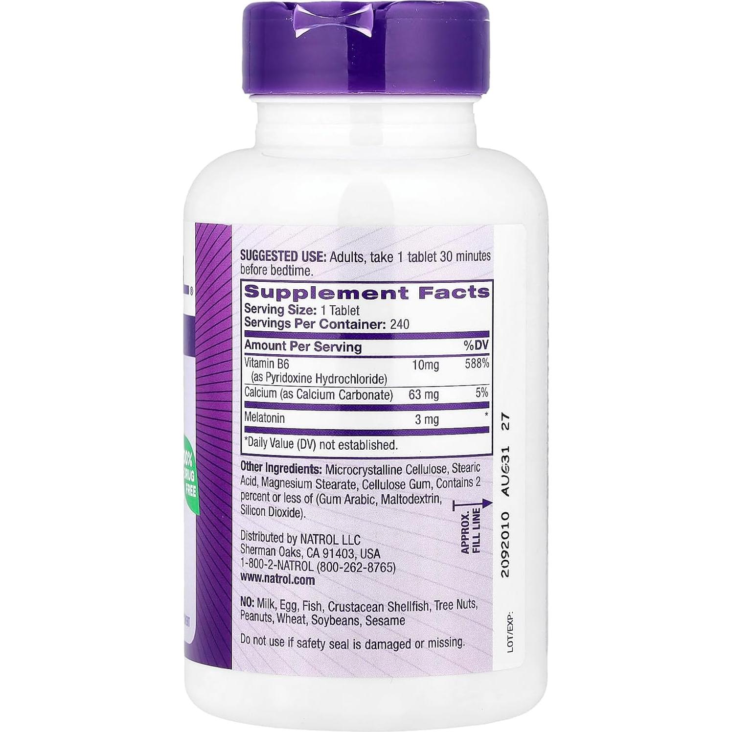 Melatonina Natrol 3mg 240 Tabletas Vegetarianas para Dormir