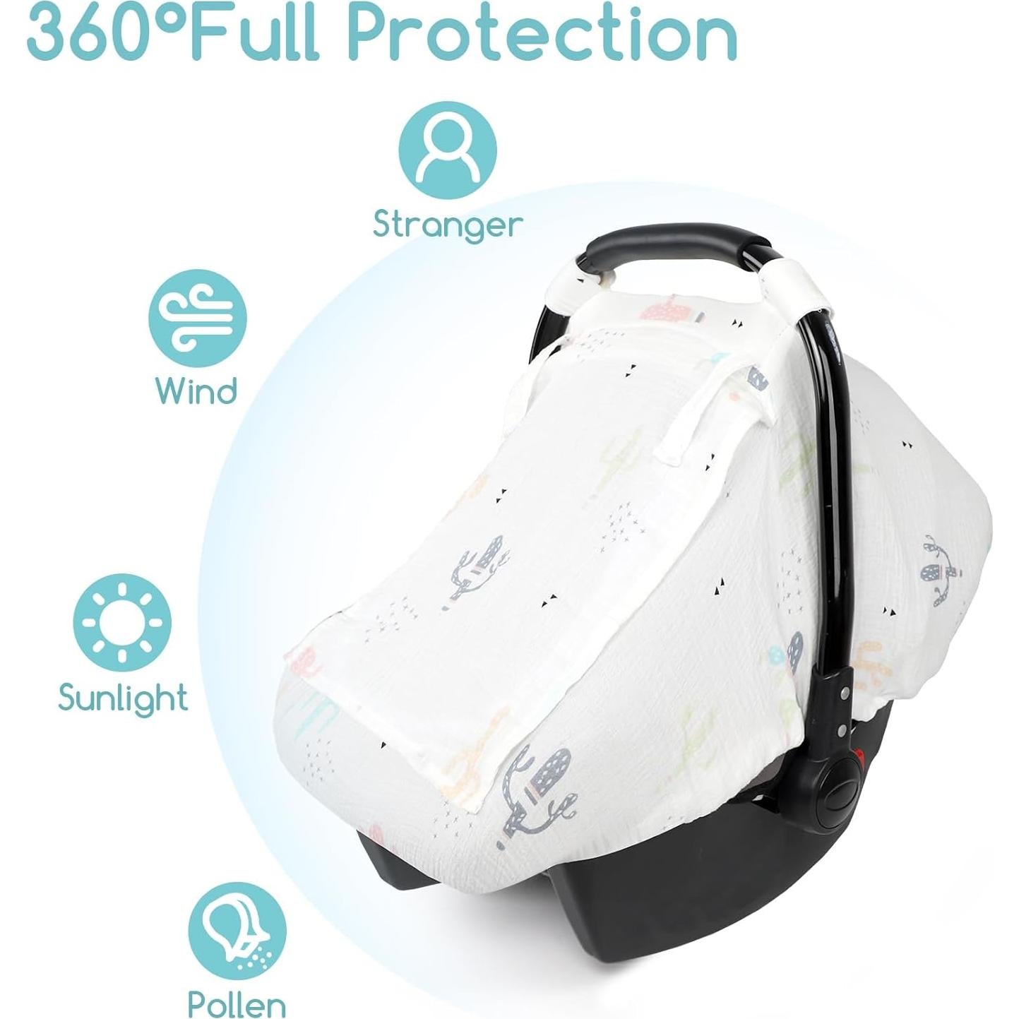 Cubierta de Asiento de Coche Muselina Bebé Cactus 360°