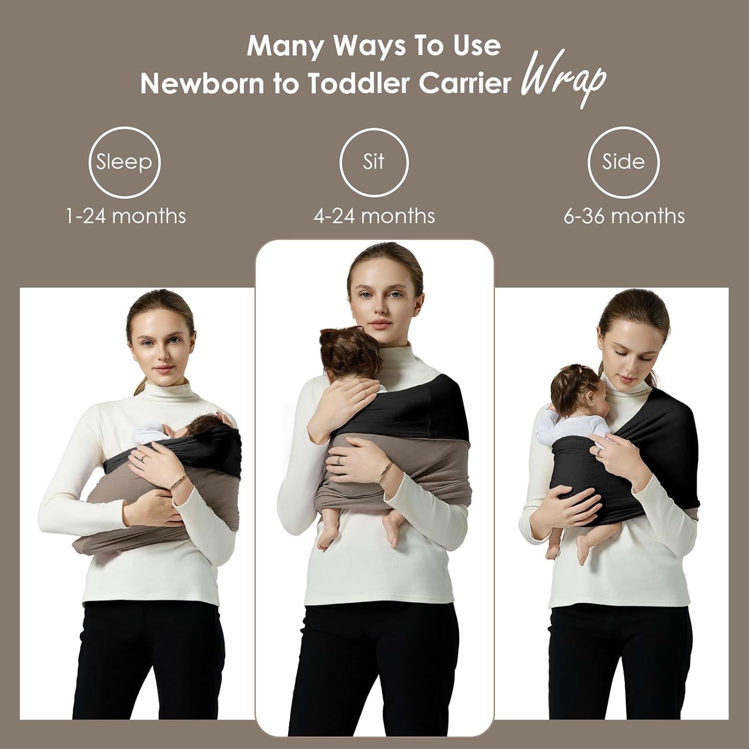 Portabebés Sling Shiaon Algodón Negro y Marrón 3.2-15.9 kg