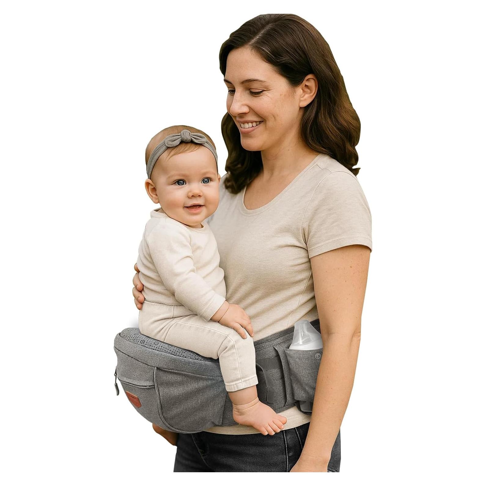 Portabebés Ergonómico Sunveno Gris hasta 20kg con Bolsillos