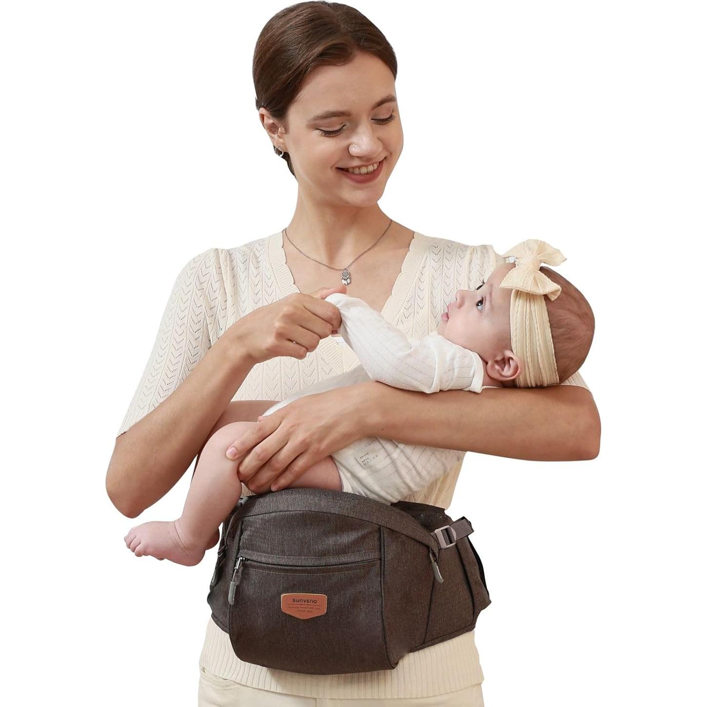 Portabebés Ergonómico Sunveno Gris hasta 20kg con Bolsillos