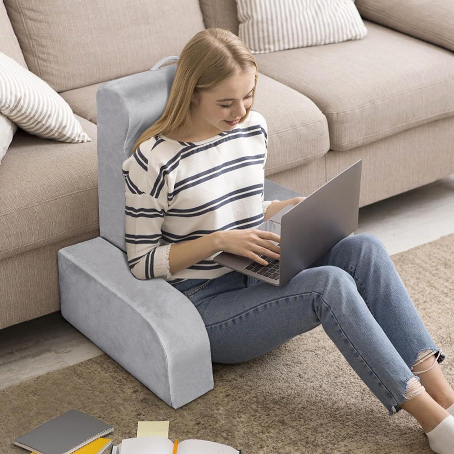 Almohada de Lectura LEBENGURU Grande 61 cm Terciopelo Gris