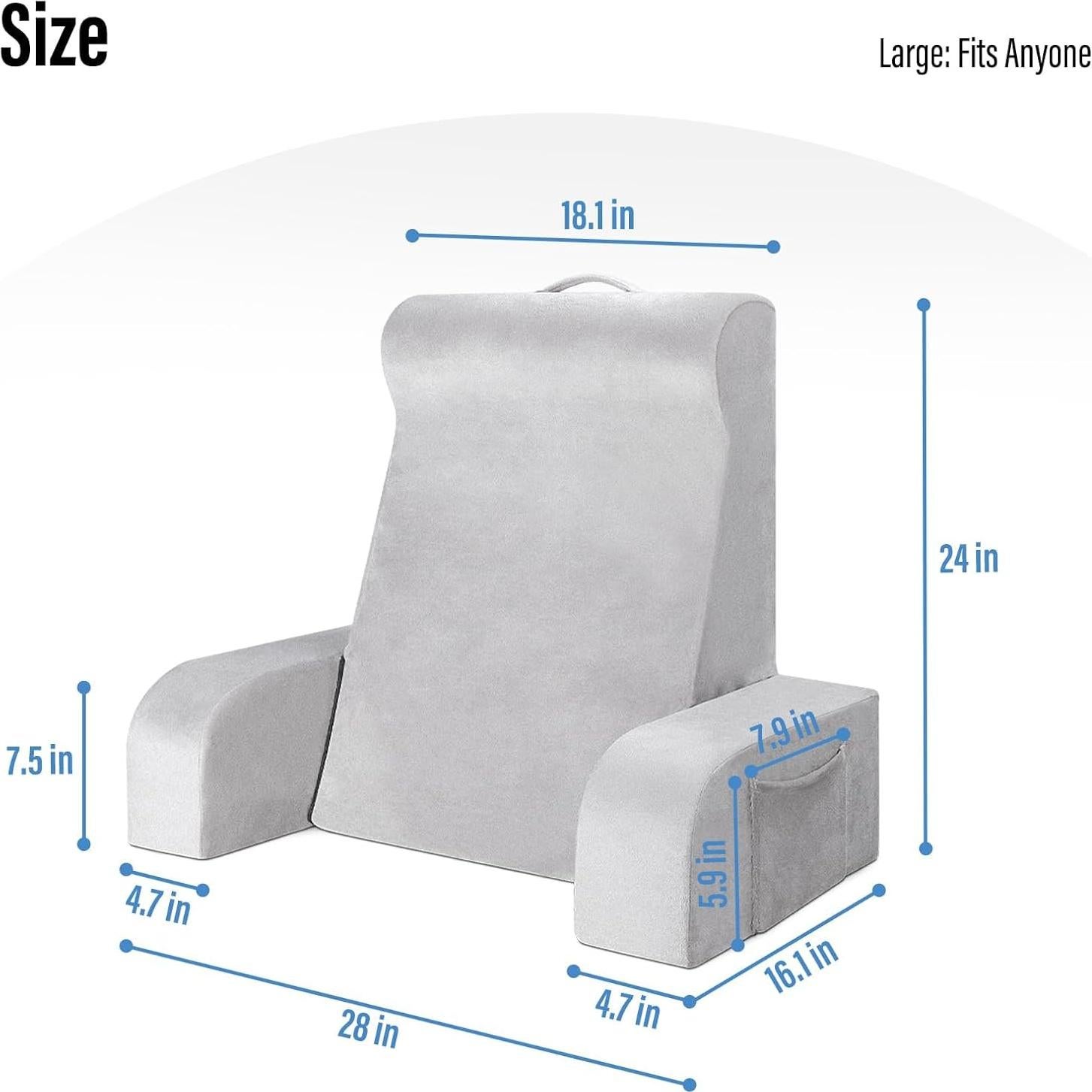 Almohada de Lectura LEBENGURU Grande 61 cm Terciopelo Gris