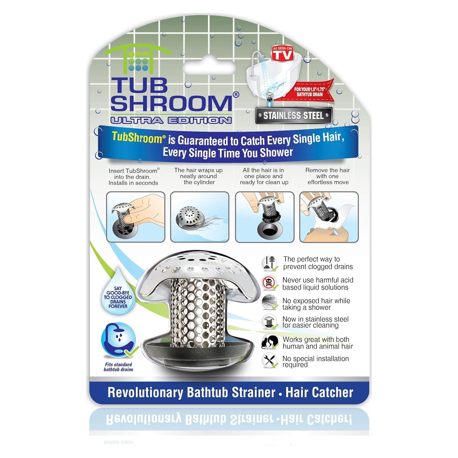 TubShroom Ultra Colador Drenaje Baño Acero Inoxidable Plata